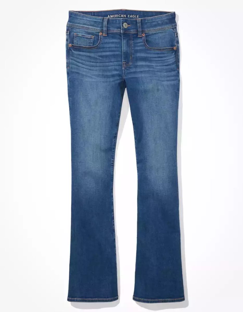 Jean American Eagle AE Ne(x)t Level Low-Rise Kick Bootcut Bleu Femme | LRE-57732848